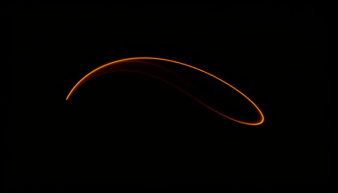 A single silhouette stands in a dark room as sweeping light trails arc around them, one clear trail cutting through the frame