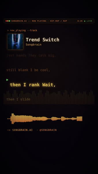 Terminal — a frame from a reel Songbrain rendered