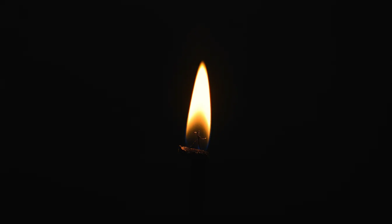 A single match flame igniting against pure darkness, macro shot